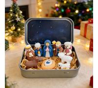 tkerinse Mini Easter Nativity Set in a Tin Box, Easter Jesus Classic Scenes, Portable Pocket Pocket Birth of Jesus Ornament, Small Religious Holiday Decor Christian Gifts for Friends and Family (Blue