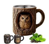 tkerinse Taza hueca hecha a mano con diseño de árbol de mapache, taza de café 3D de animales del bosque, taza de café, taza de café con agujero de árbol de mapache, taza de café de resina de doble