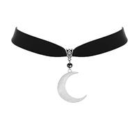 TKHLT Gargantilla de luna creciente, gótica, hecha a mano, de terciopelo negro, con colgante de bruja, regalo para mujer