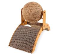 Tkidplw 3. Juguete interactivo con rueda de sisal y marco de madera para jugar activamente, juguete giratorio de sisal para gatos con base de madera