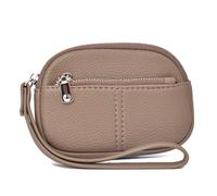 Tkidplw Carteras pequeñas de pulsera para mujer, llavero con cadena, con cremalleras, bolsillo para monedas, tarjetero de crédito, bolso de mano de cuero, Brown, Mass Beauty