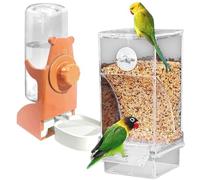 Tkidplw Clear View - Juego de comedero para pájaros y dispensador de agua con bandejas desmontables para pinzones y loros, construcción de ABS, 2 piezas