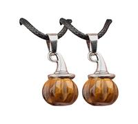 Tkidplw Collar unisex de cordón negro con dije de sombrero de bruja de calabaza y piedra de ágata natural, accesorio hecho a mano, collar con colgante de sombrero de bruja de ágata, talla única, como