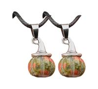 Tkidplw Collar unisex de cordón negro con dije de sombrero de bruja de calabaza y piedra de ágata natural, accesorio hecho a mano, collar con colgante de sombrero de bruja de ágata, talla única, como