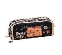 Tkidplw Estuche grande de lona con dibujos animados, organizador de lápices, bolsa de almacenamiento de maquillaje para escuela, oficina, viajes, suministros escolares, Black