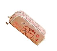 Tkidplw Estuche grande de lona con dibujos animados, organizador de lápices, bolsa de almacenamiento de maquillaje para escuela, oficina, viajes, suministros escolares, Color café