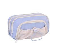 Tkidplw Estuche multicapa con cierre de cordón para suministros escolares, gran capacidad, bolsa de tela para bolígrafos escolares, estuche de gran capacidad, fácil acceso, Blue