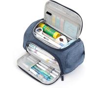 Tkidplw Estuche multiusos de gran capacidad para bolígrafos, bolsa de lona de doble capa, bolsa de almacenamiento de maquillaje, azul marino, Mass Beauty