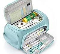 Tkidplw Estuche multiusos de gran capacidad para bolígrafos, bolsa de lona de doble capa, bolsa de almacenamiento de maquillaje, azul claro, Mass Beauty