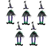 Tkidplw Juego de 5 fundas para vestido de botella de vino con sombrero de bruja de Halloween con patas largas para centros de mesa, Black, Talla única