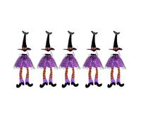 Tkidplw Juego de 5 fundas para vestido de botella de vino con sombrero de bruja de Halloween con patas largas para centros de mesa, Purple, Talla única