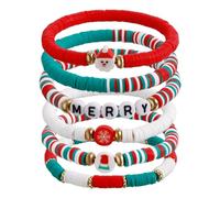 Tkidplw Pulseras coloridas con cuentas y cadena de muñeca con diseño de estrella, muñeco de nieve, árbol de Navidad, 6/7 piezas, juego elástico de arcilla para decoración de Navidad, talla única, como
