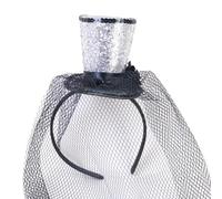 Tkidplw Tocado para niños, sombrero de copa con plumas de flores, sombrero para niñas, fiesta de maquillaje, para fiesta de Halloween, suministros de fabricación de sombreros, velo plateado, Talla