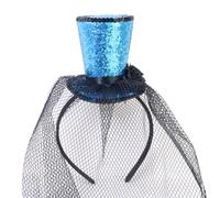 Tkidplw Tocado para niños, sombrero de copa con plumas de flores, sombrero para niñas, fiesta de maquillaje, para fiesta de Halloween, suministros de fabricación de sombreros, velo azul, Talla única