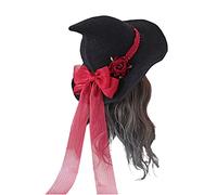 Tkidplw Up Glitter, sombrero de bruja con lazo grande de rosa, fiesta de | Sombrero de bruja de moda, lazo grande de rosa, vestido moderno para adultos, decoración de cabeza, fiesta, cosplay