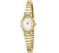 TKIIOER Pequeños relojes dorados para mujer, esfera fácil de leer, reloj analógico para mujer, caja ovalada, correa de expansión de acero inoxidable, reloj impermeable, Dorado (Full Gold), 5.8in-6.7in