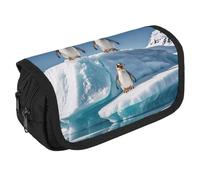 TKJMCSW Estuche de gran capacidad con cremallera de pingüinos en el iceberg, estuche multifuncional para bolígrafos con 3 compartimentos, bolsa de maquillaje de tela para adultos, para mujeres y
