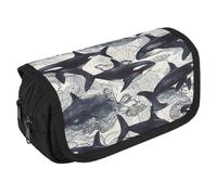 TKJMCSW Estuche de gran capacidad con cremallera para lápices de ballena asesina, multifuncional, con 3 compartimentos, bolsa de tela para adultos, para mujeres y hombres, organizador portátil de