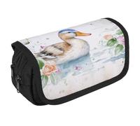 TKJMCSW Estuche de gran capacidad con cremallera para lápices de pato de acuarela multifuncional con 3 compartimentos, bolsa de maquillaje de tela para adultos para mujeres y hombres, organizador de