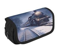 TKJMCSW Estuche de gran capacidad con cremallera para lápices de trenes de ferrocarril y nieve, multifuncional, con 3 compartimentos, bolsa de maquillaje de tela para adultos, para mujeres y hombres