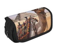 TKJMCSW Estuche de gran capacidad con cremallera, pirámide camello, multifuncional, con 3 compartimentos, bolsa de maquillaje de tela para adultos, para mujeres y hombres, organizador de