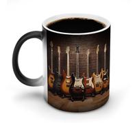 TKJMCSW - Taza de café de 11 onzas para la colección de guitarras que cambian de color, tazas de café que cambian de calor con asa, taza mágica sensible al calor para mujeres y hombres, divertida taza