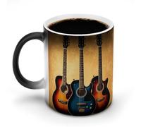 TKJMCSW Taza de café de 325 ml, colección de guitarra, tazas de café que cambian de color, tazas de café que cambian de calor con asa, taza mágica sensible al calor para mujeres y hombres, divertida