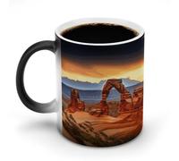 TKJMCSW Taza de café de 325 ml con diseño de arcos del Parque Nacional, tazas de café que cambian de color, tazas de café que cambian de calor con asa, taza mágica sensible al calor para mujeres y