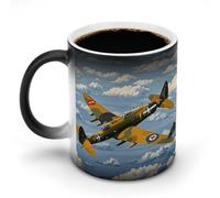 TKJMCSW Taza de café de 325 ml con diseño de avión de la Segunda Guerra Mundial, tazas de café que cambian de color con asa, taza mágica sensible al calor para mujeres y hombres, divertida taza de