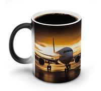 TKJMCSW Taza de café de 325 ml con diseño de avión que cambia de color, tazas de café que cambian de calor con asa, taza mágica sensible al calor para mujeres y hombres, divertida taza de cerámica
