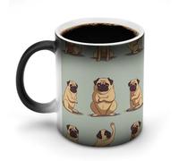 TKJMCSW Taza de café de 325 ml con diseño de carlino de yoga que cambia de color, tazas de café que cambian de calor con asa, taza mágica sensible al calor para mujeres y hombres, divertida taza de