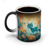 TKJMCSW Taza de café de 325 ml con diseño de gato y flor que cambia de color, tazas de café que cambian de calor con asa, taza mágica sensible al calor para mujeres y hombres, divertida taza de