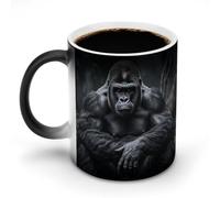 TKJMCSW Taza de café de 325 ml con diseño de gorila negra que cambia de color, tazas de café que cambian de calor con asa, taza mágica sensible al calor para mujeres y hombres, divertida taza de