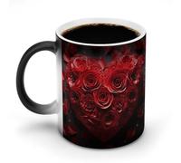 TKJMCSW Taza de café de 325 ml con diseño de rosa roja que cambia de color, tazas de café que cambian de calor con asa, taza mágica sensible al calor para mujeres y hombres, divertida taza de cerámica