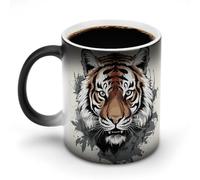 TKJMCSW Taza de café de 325 ml con diseño de tigre de garabato, tazas de café que cambian de color, tazas de café que cambian de calor con asa, taza mágica sensible al calor para mujeres y hombres