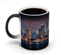 TKJMCSW Taza de café de 325 ml con imagen de ciudad nocturna que cambia de color, tazas de café que cambian de calor con asa, taza mágica sensible al calor para mujeres y hombres, divertida taza de