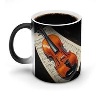 TKJMCSW Taza de café de 325 ml con partituras de violín que cambian de color, tazas de café que cambian de calor con asa, taza mágica sensible al calor para mujeres y hombres, divertida taza de