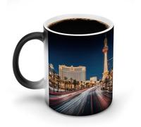 TKJMCSW Taza de café de 325 ml de Las Vegas Night que cambian de color, tazas de café que cambian de calor con asa, taza mágica sensible al calor para mujeres y hombres, divertida taza de cerámica