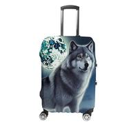 TKJMCSW Wolf Under Moon - Funda de equipaje aprobada por la TSA para equipaje, elástica, lavable, antiarañazos, funda protectora de maleta de viaje de 19 a 30 pulgadas, White, M