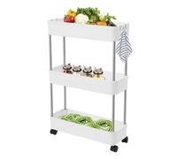 TkkMivcOC Carrito de 3 pisos estrecho con 4 ganchos, carrito de cocina multifuncional con ruedas de freno, para habitaciones, cocinas, baños, oficinas, color blanco, 40 x 14,8 x 61,5 cm