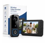 TKMARS Timbre con Cámara Exterior, Videoportero, Visión Nocturna Infrarroja, Timbre Inalámbrico Exterior Impermeable con Pantalla IPS de 4,5 Pulgadas, Sin WiFi (Negro)