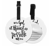 TKS MITLAN 1 paquete de etiqueta de equipaje de viaje de piel sintética dibujada a mano con cita "Hope with God All Things are Possible" bolsa de equipaje mochila instrumento con solapa de privacidad, etiqueta de identificación (redonda)
