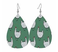 TKS MITLAN Pendientes de cuero de pollo para mujer, gallo animal Dot Farm Life Naturaleza gallina manchado garabato, ave ave ave carne, lágrima de doble cara, aretes ligeros de hoja para niñas, Cuero, No es una piedra preciosa