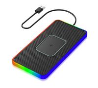 TKSE Almohadilla de Carga Inalámbrica Rápida, Cargador Inalámbrico de Coche para Teléfono Móvil para iOS y Samsung, Antideslizante/Impermeable/Luz Ambiental de Siete Colores