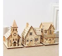 Tktouci Casa De Madera LED De 3 Piezas | Casas De Pueblo De Madera | Navideño LED para Casa | Pueblo De Escena Navideña para Dormitorio, Estanterías, Sala De Estar, Granja