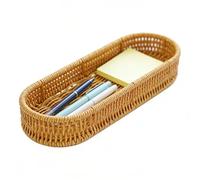 Tktouci Cesta de cubiertos, Cesto de Almacenaje de Mimbre Artificial, Soporte para Utensilios de Cocina, para Buffet, Despensa, Tocador, Cómoda, Entrada, Cafetería, Cantina, Mesa de Comedor