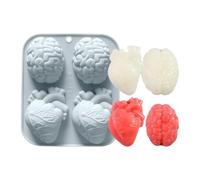 Tktouci Molde Para Velas, Molde 3D de Cerebro y Corazón Artesanal con 4 Cavidades para Resina Epoxi, Suministros para Fiestas de Halloween, Utensilio Antiadherente para Manualidades de