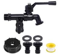 Tkxjry Double Garden Tap, 1/2 Inch Brass Double Faucet, 1/2" Exterior Tap with 2 3/4" Outlets, Brass Black Antifreeze (-20ºC), for Garden, Washing Machine, Black