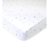 TL Care - Sábana bajera ajustable para cuna y colchones para cuna estándar, estrellas azules y lunas, para niños y niñas