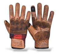 TLA Rust Guantes de Moto Cuero Vintage, protección Nudillos contra Impactos, homologados CE, 2XS a 4XL Hombre, Guantes cafè Racer, Custom, Scooter, Quad, Pantalla táctil,Entretiempo(Marrón/Rojo,S)
